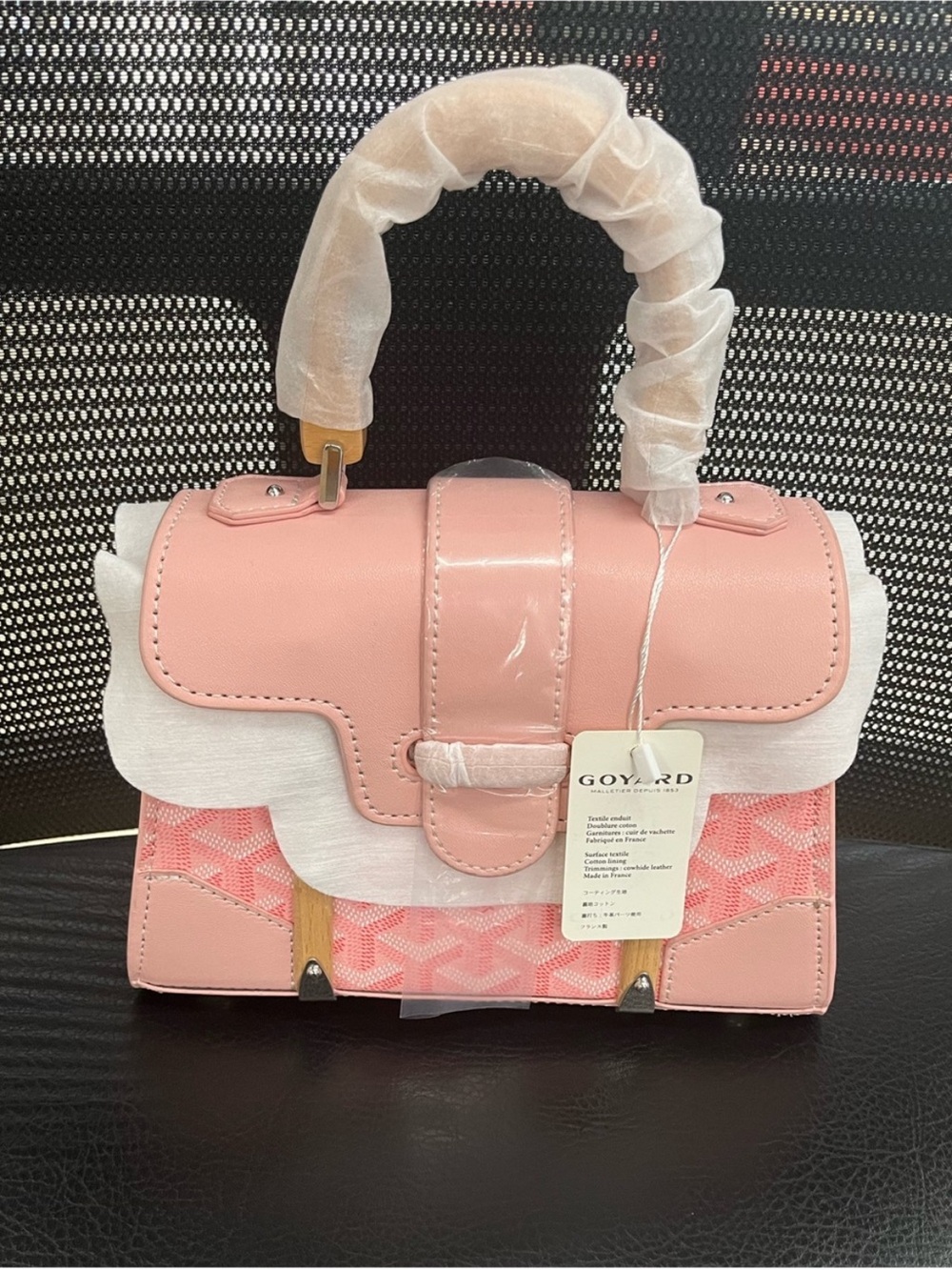 Pink Top-Handle Satchel with Patterned Panels